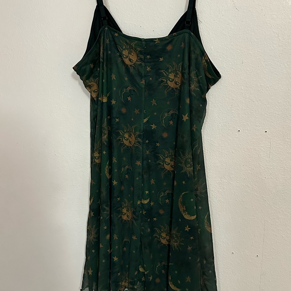Cosmic Aura Green & Gold Celestial Print Mini Dress - Picture 5 of 6